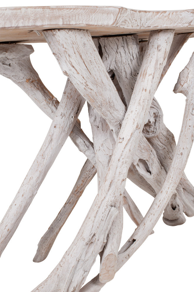 East at Main Selene White Teak Root Console Table
