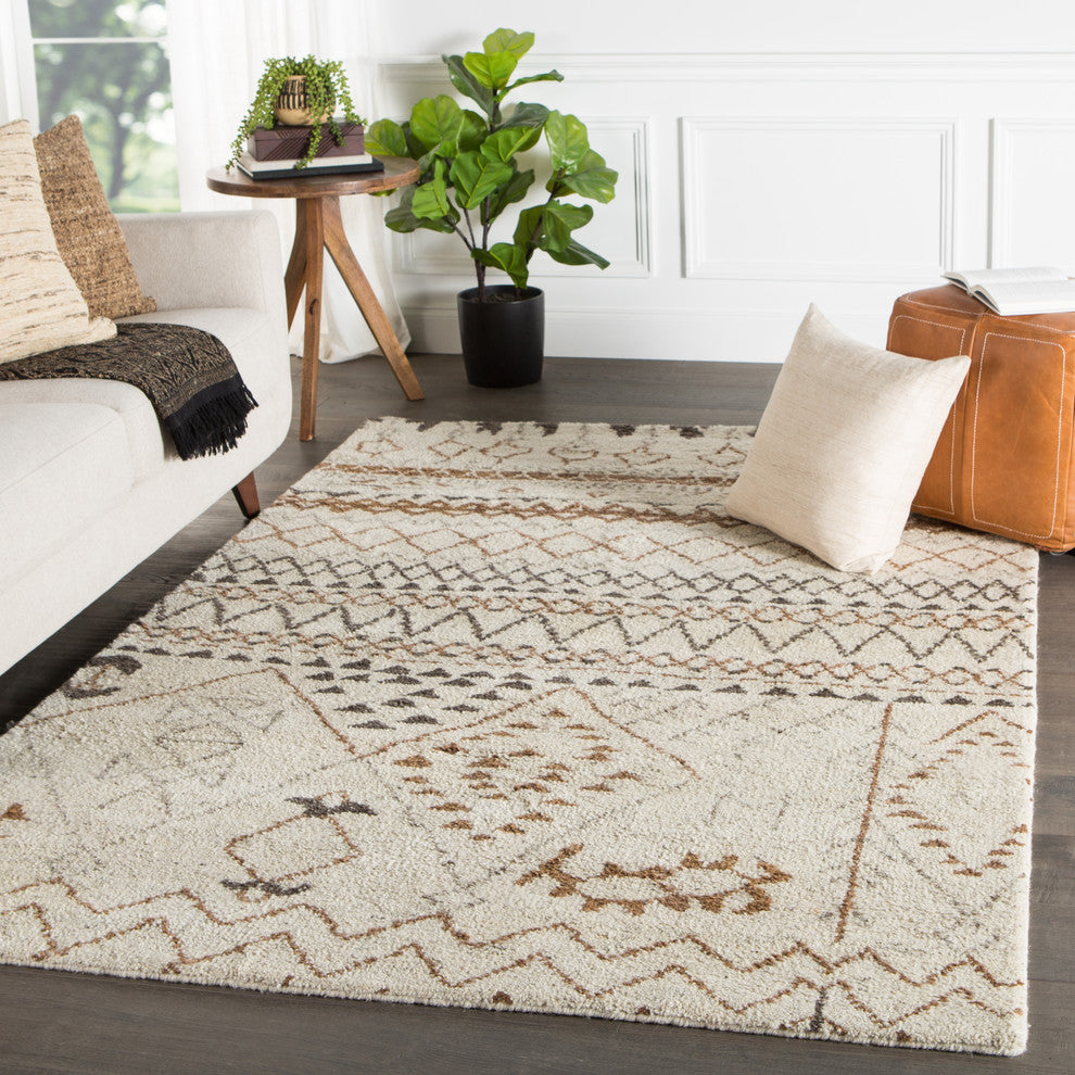 Jaipur Living Zamunda Hand-Knotted Geometric Cream/Brown Area Rug, 9'x12'