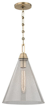 Newbury, 1 Light, 11-inch Pendant, Aged Brass Finish, Clear Gold Mesh Glass