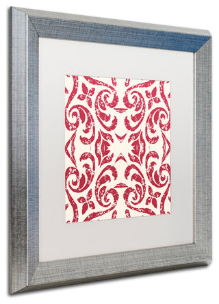 Color Bakery 'Damask Red' Matted Framed Art, Silver Frame, White Mat, 16x16