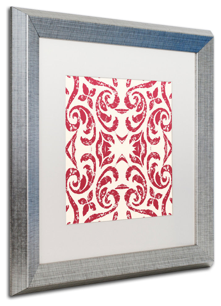 Color Bakery 'Damask Red' Matted Framed Art, Silver Frame, White Mat, 16x16