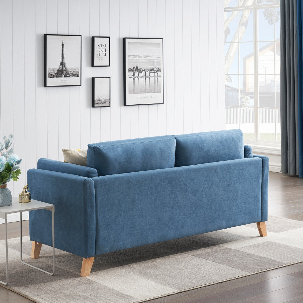 73" Chenille Fabric Tuxedo Arm Loveseat with Cushion, Blue, 73"
