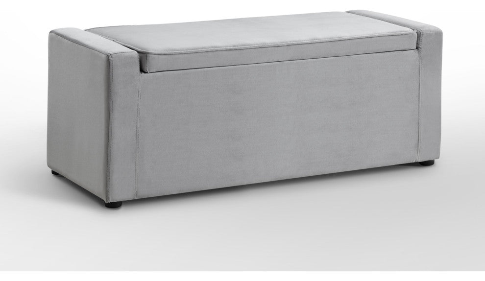 Carter Velvet Upholstered Shoe Storage Bench, Gray