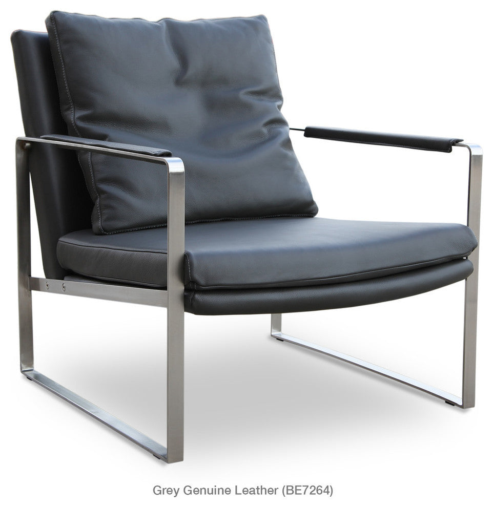 Zara Arm Chair, Stainless Steel Base, Gray Genuine Leather