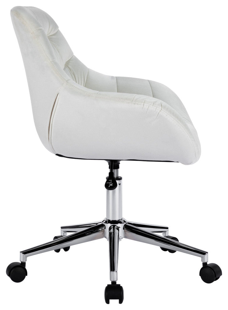 Ava Tufted Modern Chair with 360 Swivel Chair, White Velvet
