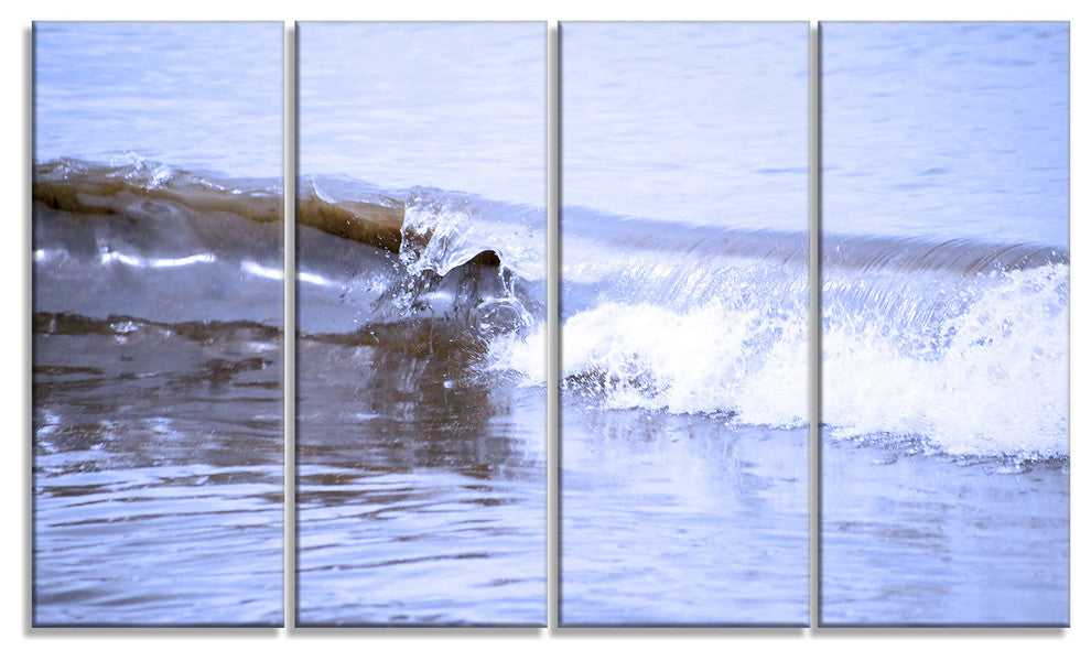 "Crisp Blue Waves Splashing Beach" Seascape Wall Art, 4 Panels, 48"x28"