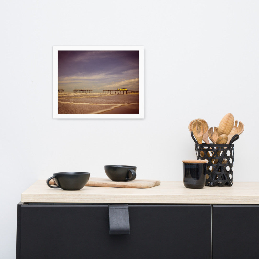 Aged View of Frisco Pier Coastal Framed Photo Paper Print, White, 11" X 14"