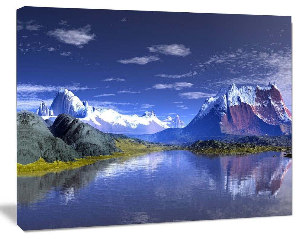 3D Rendered Mountains and Lake, Landscape Canvas Art Print, 40"x30"
