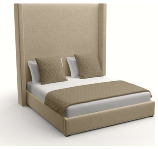 Nativa Interiors Aylet Plain Bed, Flax, Queen, High Headboard