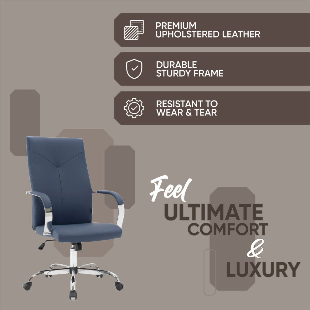 LeisureMod Sonora High-Back Adjustable Leather Conference Chair, Navy Blue