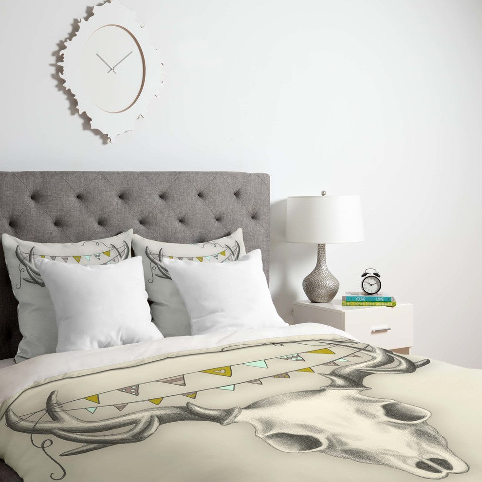 Deny Designs Wesley Bird Skull Duvet Cover - Lightweight