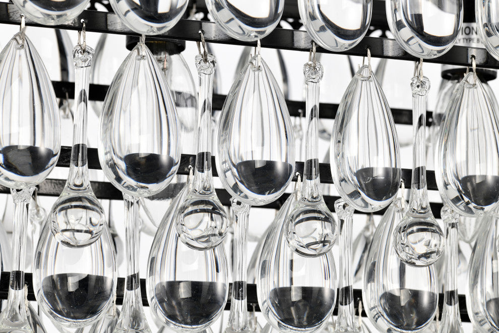 6-Light 40 in. Antique Black Rectangular Crystal Chandelier Dining Room Fixture