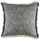 Two-Tone Cotton Throw Pillow with Fringe, Dark Blue, 20" X 20"