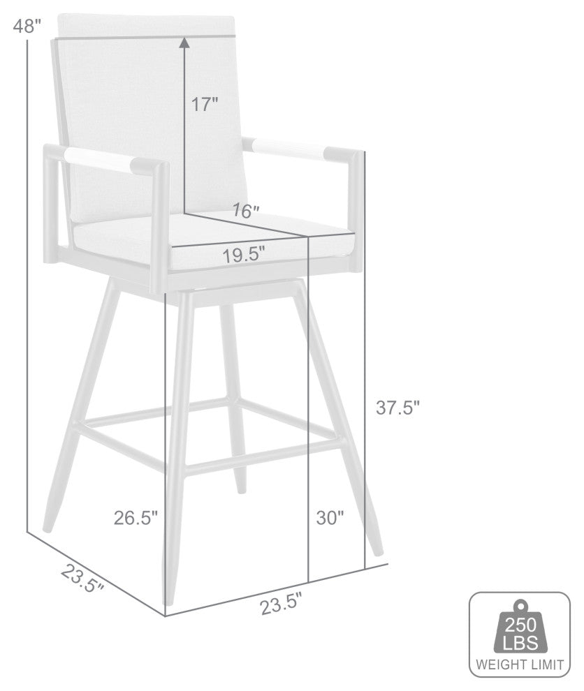 Crown Outdoor Patio Swivel Bar Stool Aluminum With Tan Rope/Dark Gray Cushions