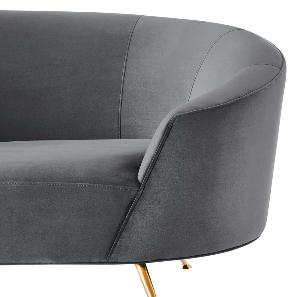 Sofa, Gray, Velvet, Modern, Mid Century Living Hotel Lounge Cafe Lobby