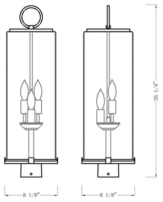 Sana Three Light Outdoor Post Mount, Black