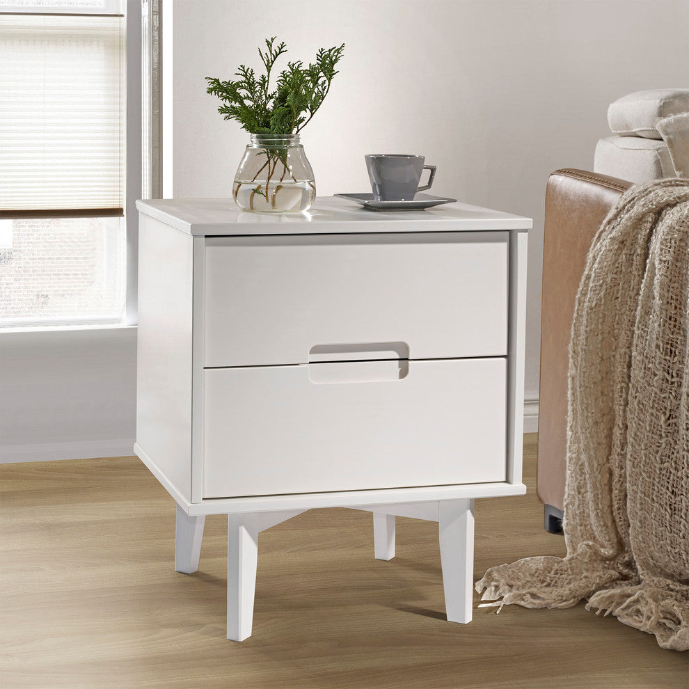 2-Drawer Groove Handle Wood Nightstand, White