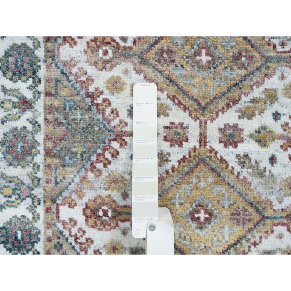 Ivory Wool Hand Knotted Flower Rosettes Border XL Runner Oriental Rug 2'7"x18'