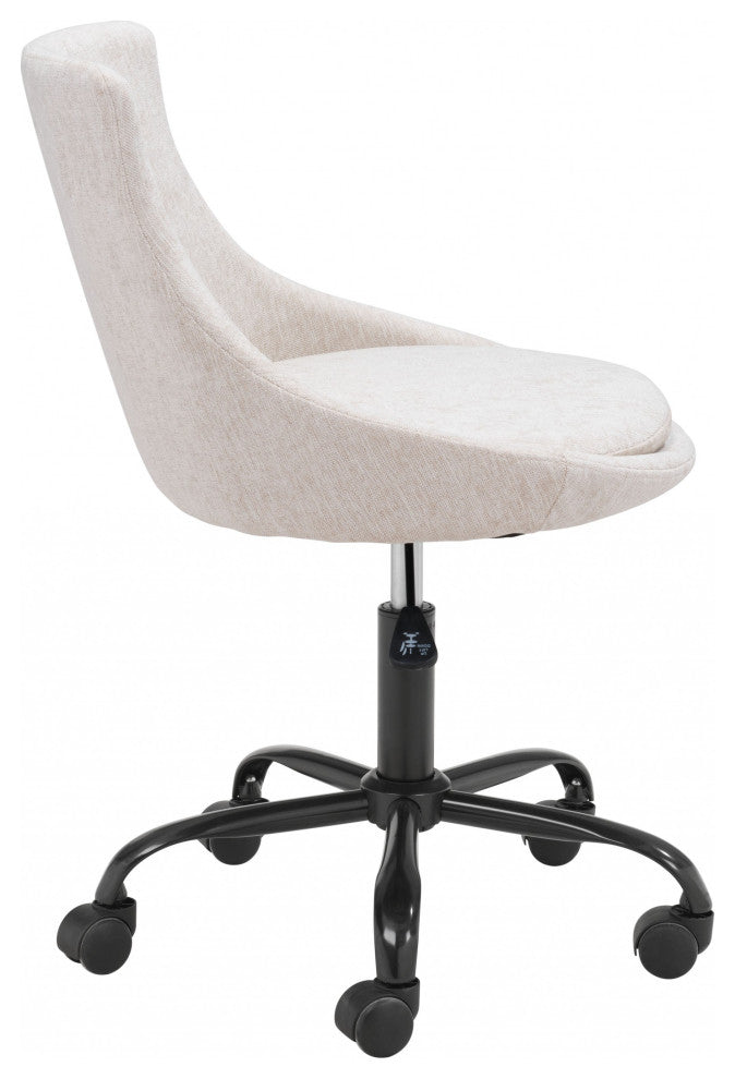 Beige Linen Look Round Armless Rolling Office Chair