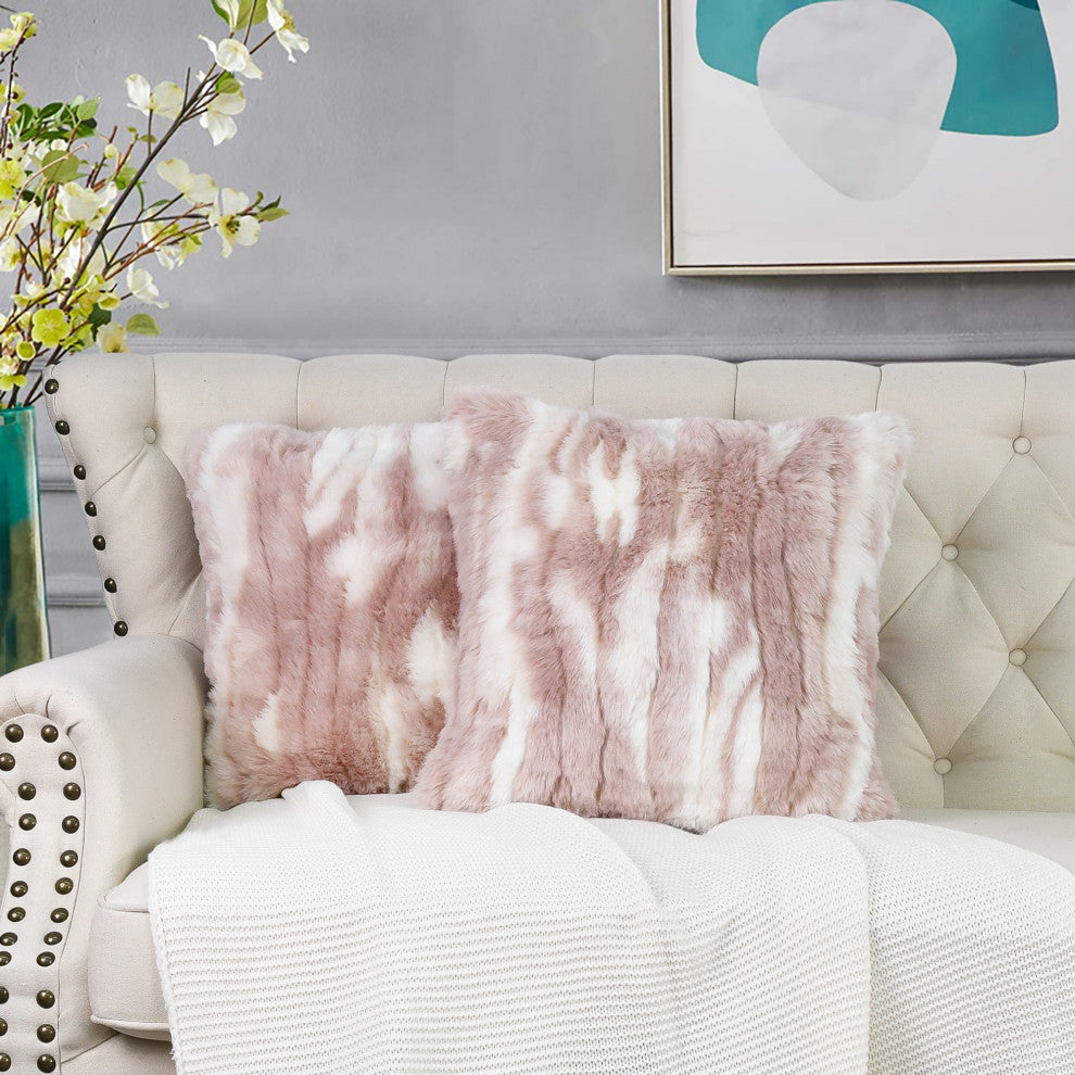 Jacquard Faux Fur Pillow Covers Set of 2, Pink, 26'' x 26''