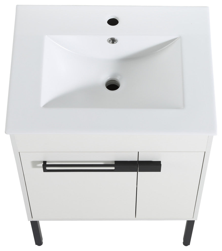 Freestanding/Floating Bathroom Vanity With white Ceramics Top, White, 24"
