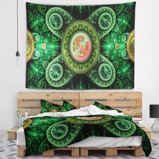 Green Psychedelic Relaxing Art Abstract Wall Tapestry, 92"x78"