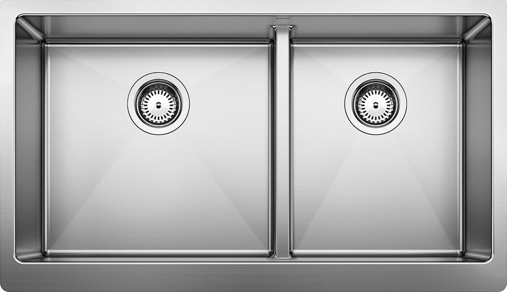 Blanco 525242 Quatrus 33"x19" Double Bowl Kitchen Sink, Stainless Steel