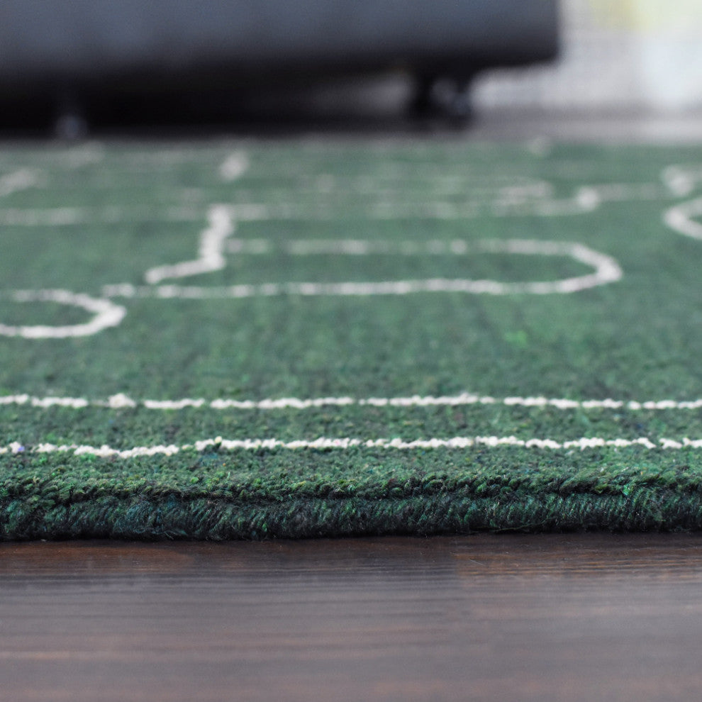 HAND KNOTTED LOOM SILK AREA RUGS-6'x9',Rectangle,Dark Green White,Contemporary