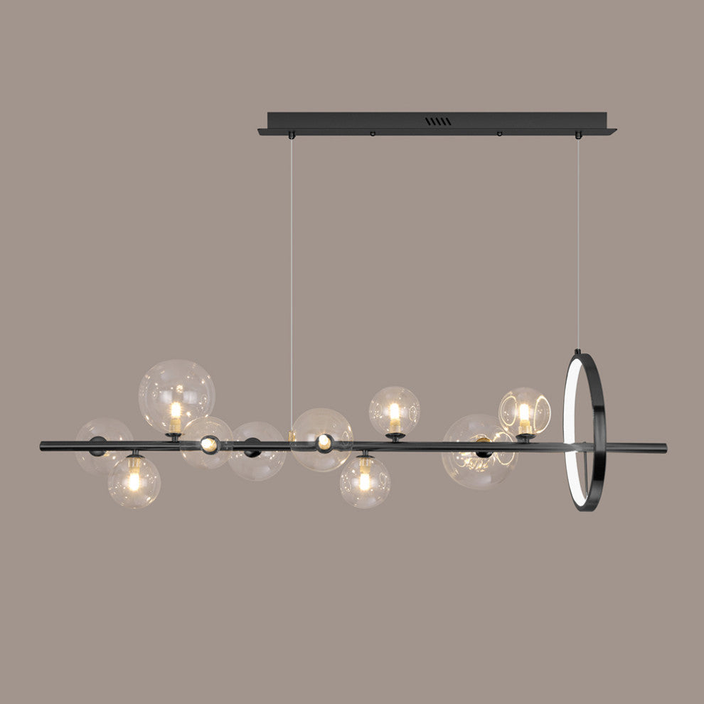 Bubi Modern Black Island Pendant Light for Kitchen 10-Light Globe Glass Shade