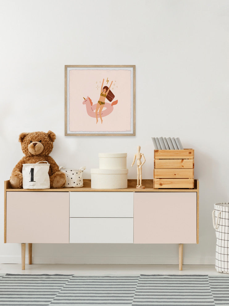 "Unicorn Floater" Framed Painting Print, 12x12