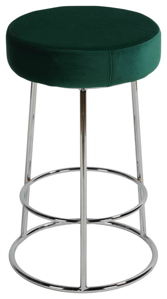 Bodiam Counterstool, Green Velvet and Chrome, 24"