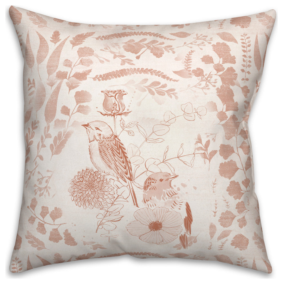 Birds Painterly Peach Pillow 18x18 Spun Poly Pillow