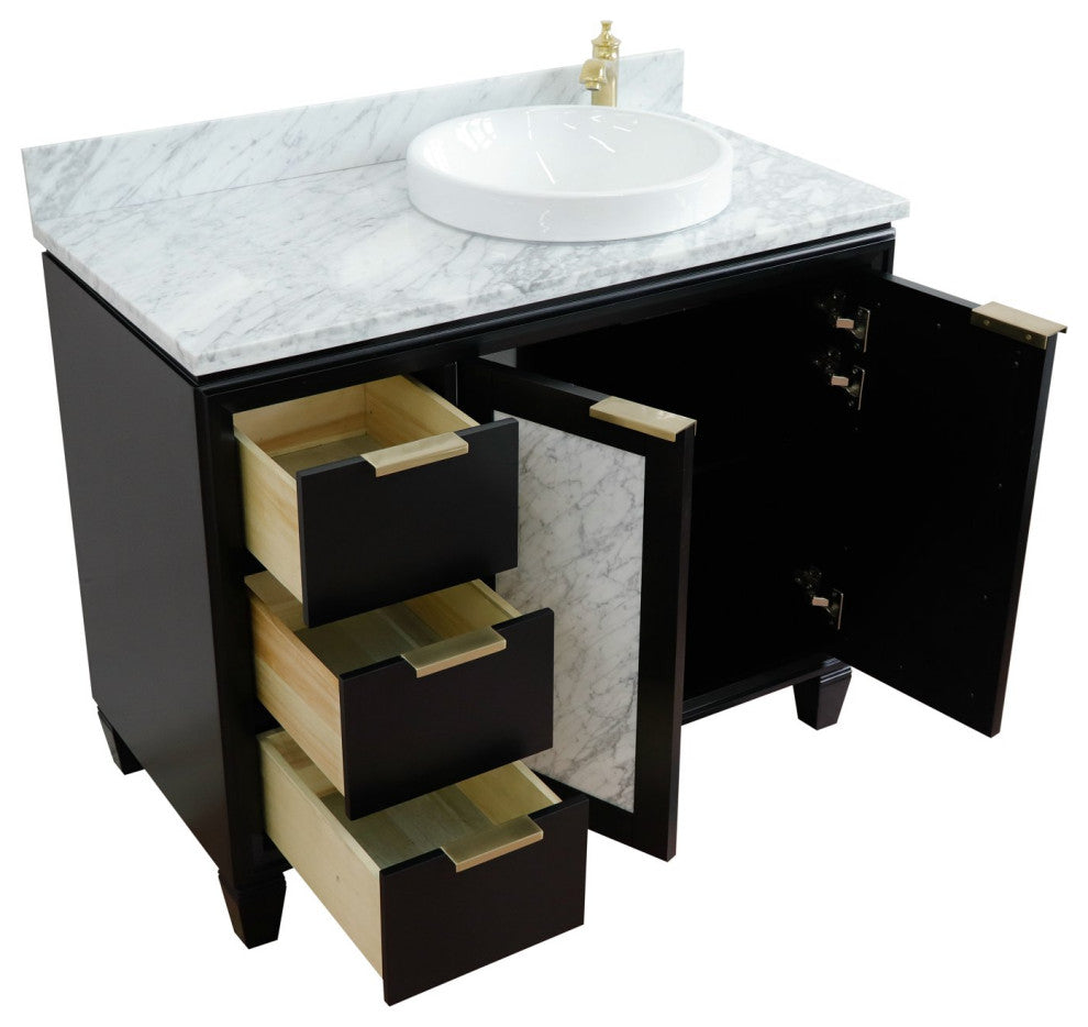43" Single Vanity, Black Finish With White Carrara
