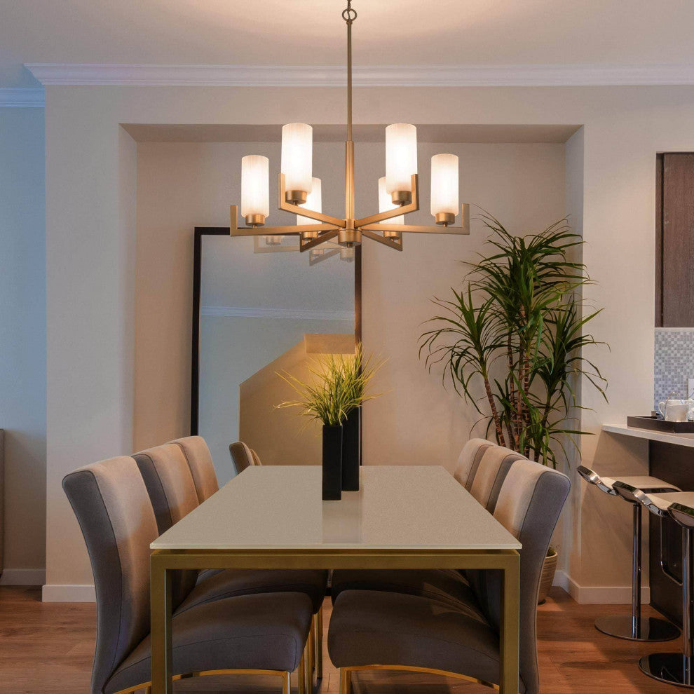LNC 6-Light Gold Modern Frosted Glass Chandelier, Candle-Style