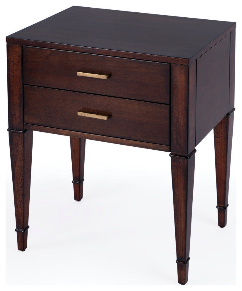 Kai 2 Drawer Burl Wood End Table, Cherry Brown