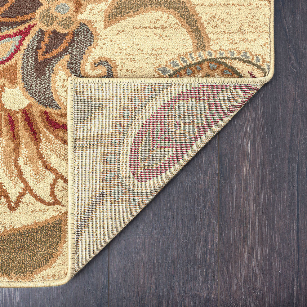 Fairfield Transitional Floral Beige Rectangle Area Rug, 5' x 7'