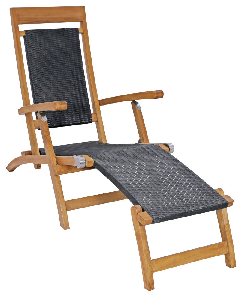 Teak Wood Narmada Outdoor Steamer Chair With Webbing, Black