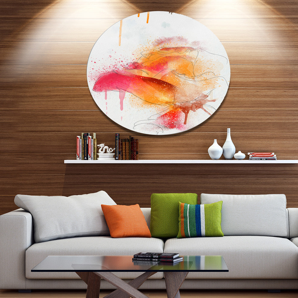 Orange Rose Illustration Watercolor, Modern Floral Round Wall Art, 11"