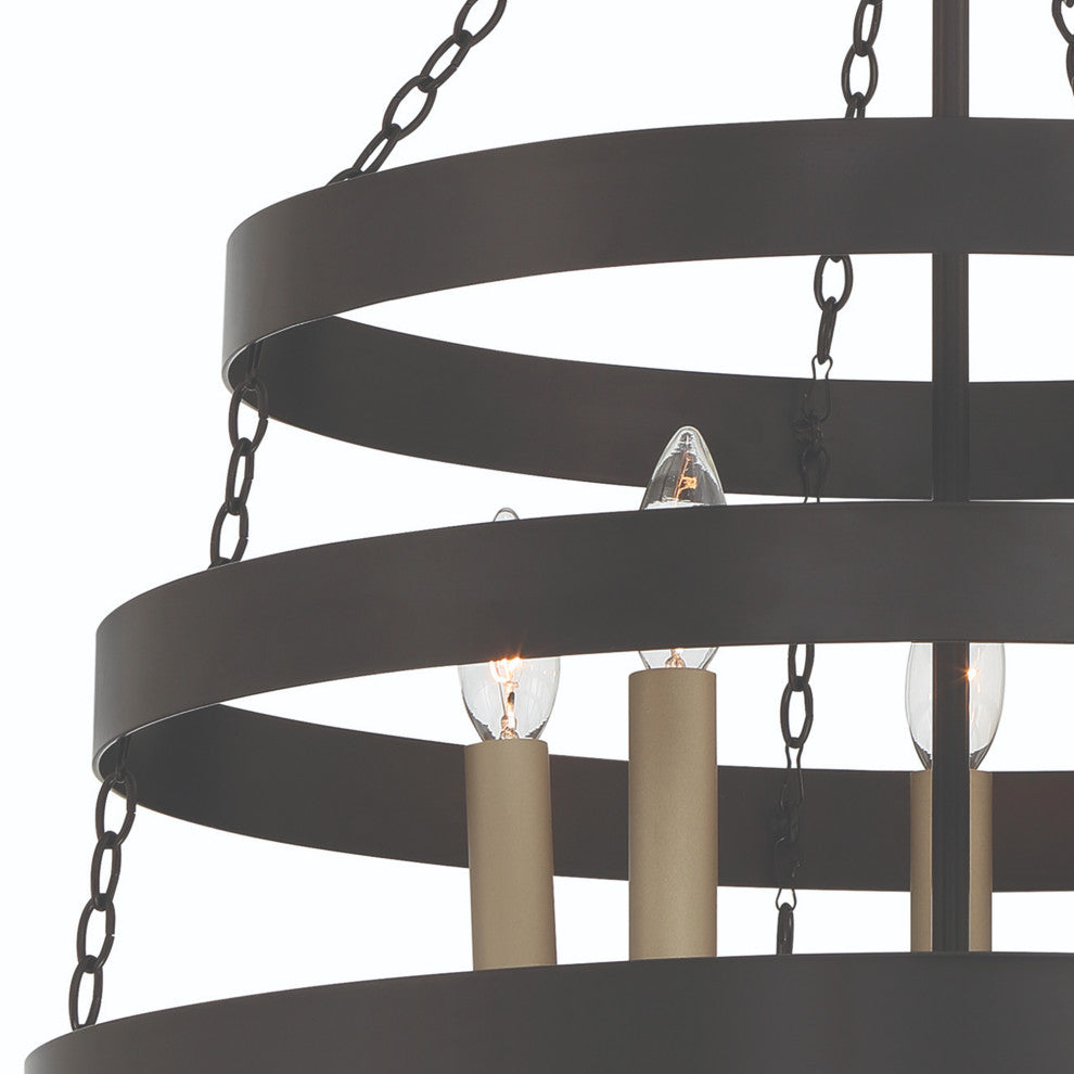 5-Light Candle Style Wagon Wheel Chandelier, Classic Black/Brass Dust
