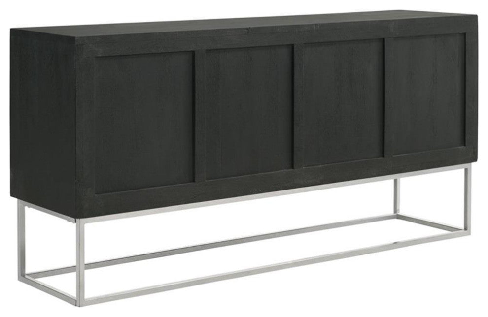 Pemberly Row 4-door Contemporary Wood Accent Cabinet in Walnut and Black