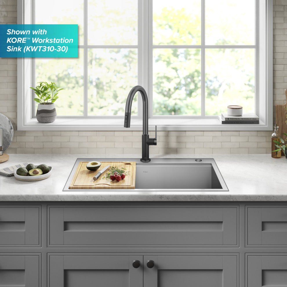 Oletto Pull-Down 1-Hole Kitchen Faucet, Matte Black/Spot Free Black Stainless