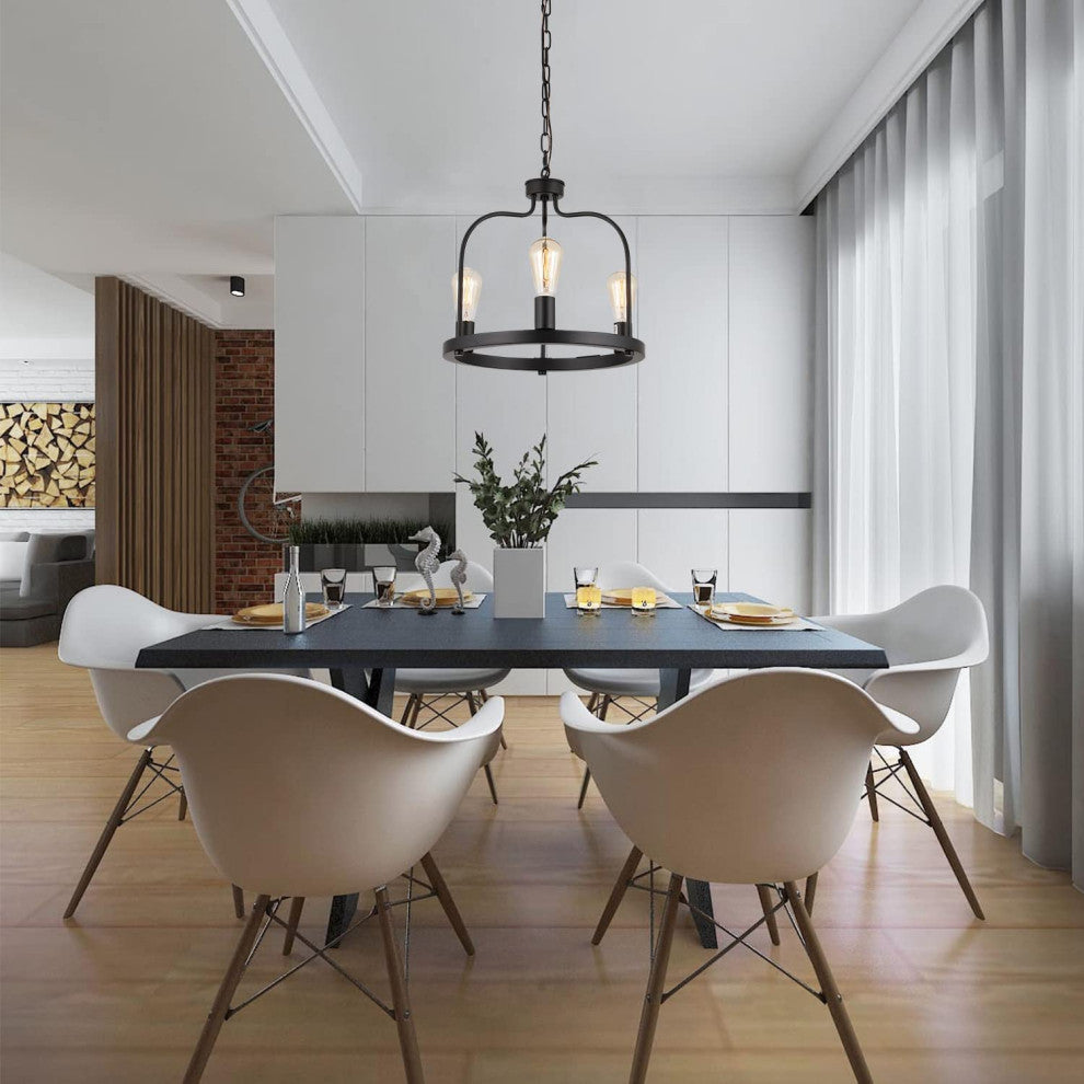 3 Light Industrial Pendant Lighting Farmhouse Black Chandelier
