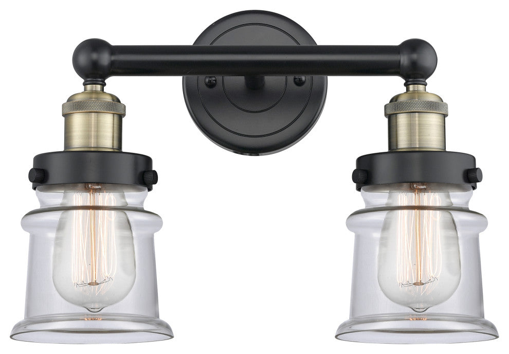 Canton 2-Light 14" Bath Vanity Light, Black Antique Brass Finish, Clear Shade