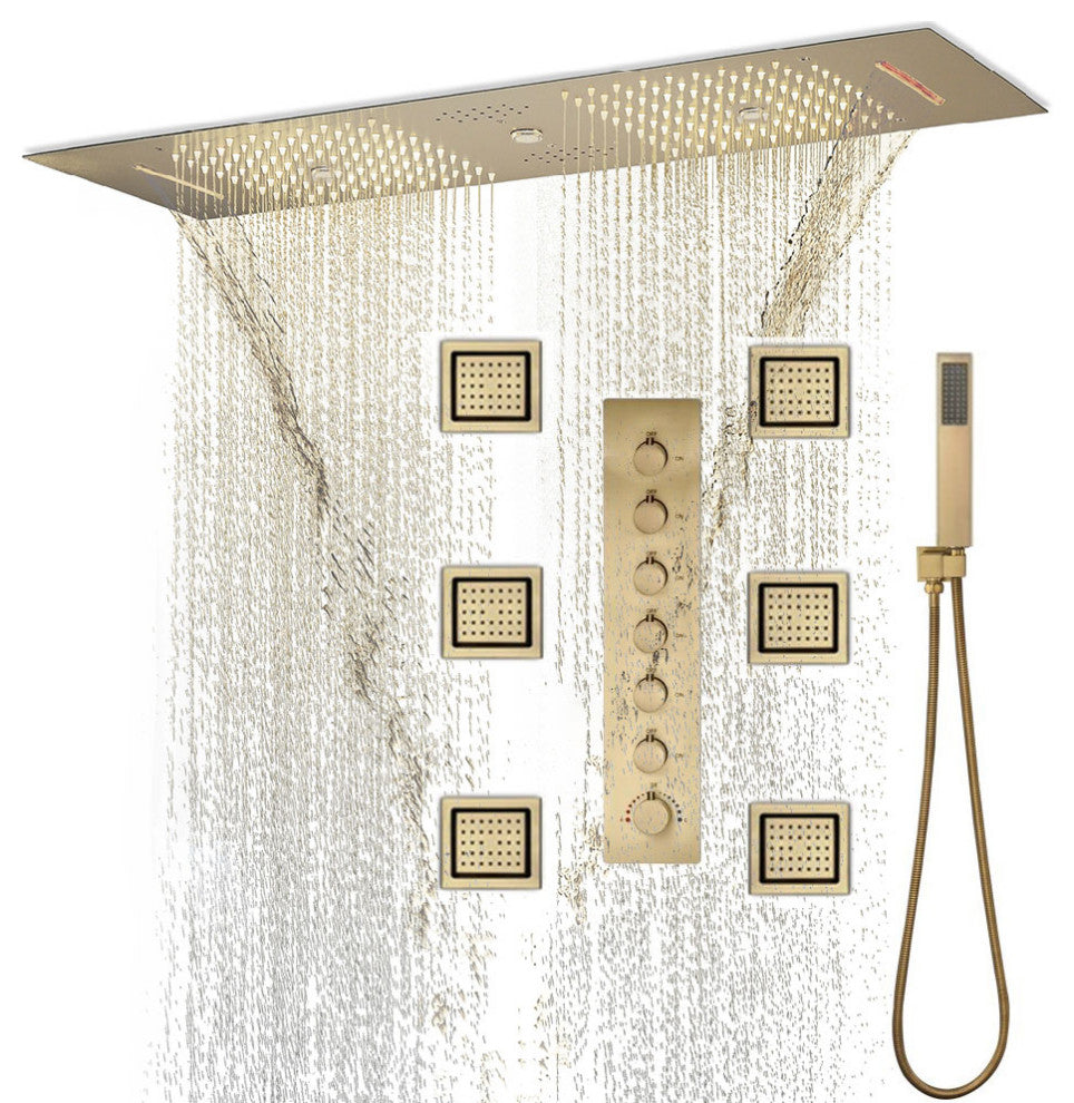 LED Mist Shower System With Hand Shower, Style D - Touch Panel Light