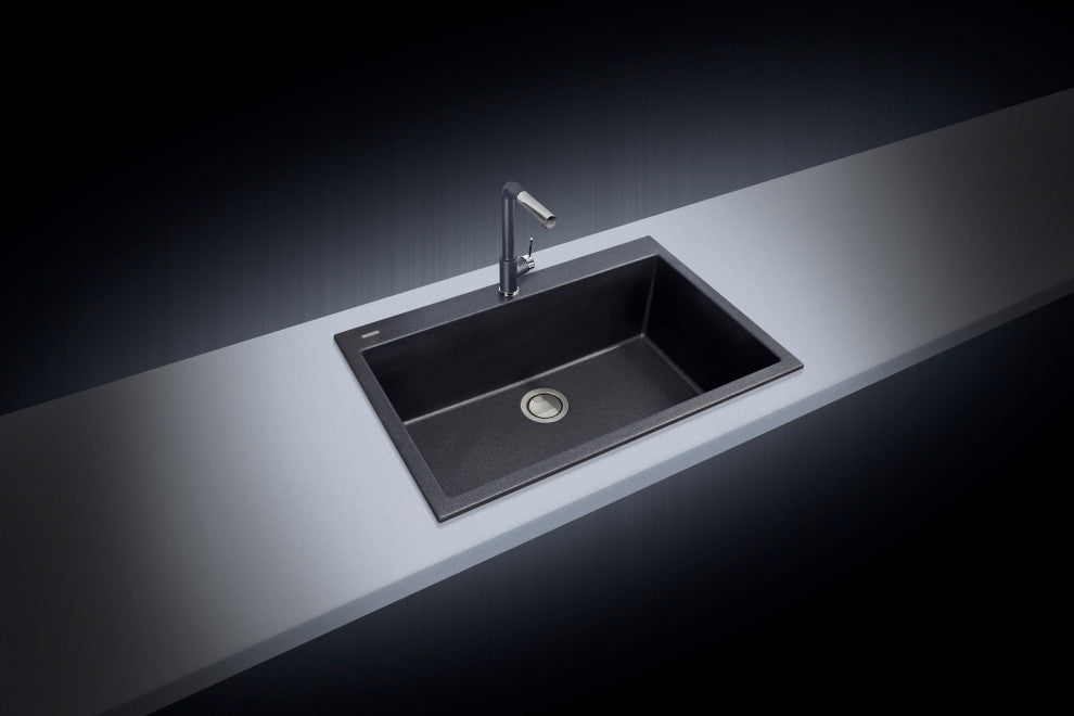 One Series 33" Drop-In Single-Bowl Granite Sink, Milk White, Drop-in