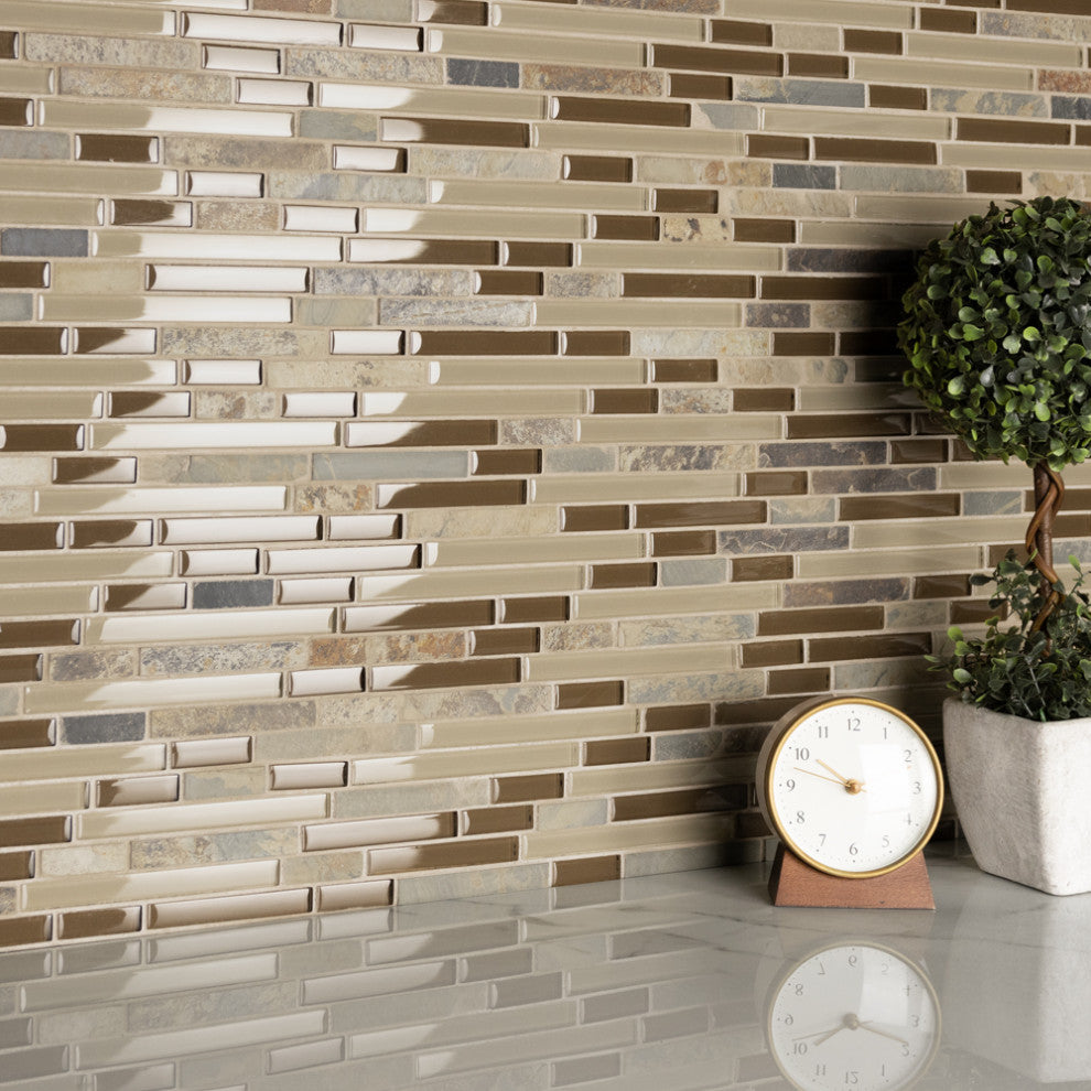 Tessera Piano Glass and Stone Mosaic Wall Tile, Brixton, Brixton
