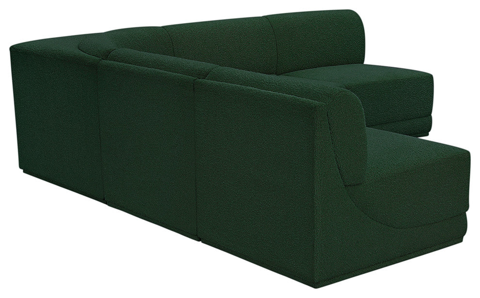 Ollie Black Boucle Fabric L-Shaped Modular Sectional, Green, 5-Piece: 4 Armless Chair, 1 Corner Chair
