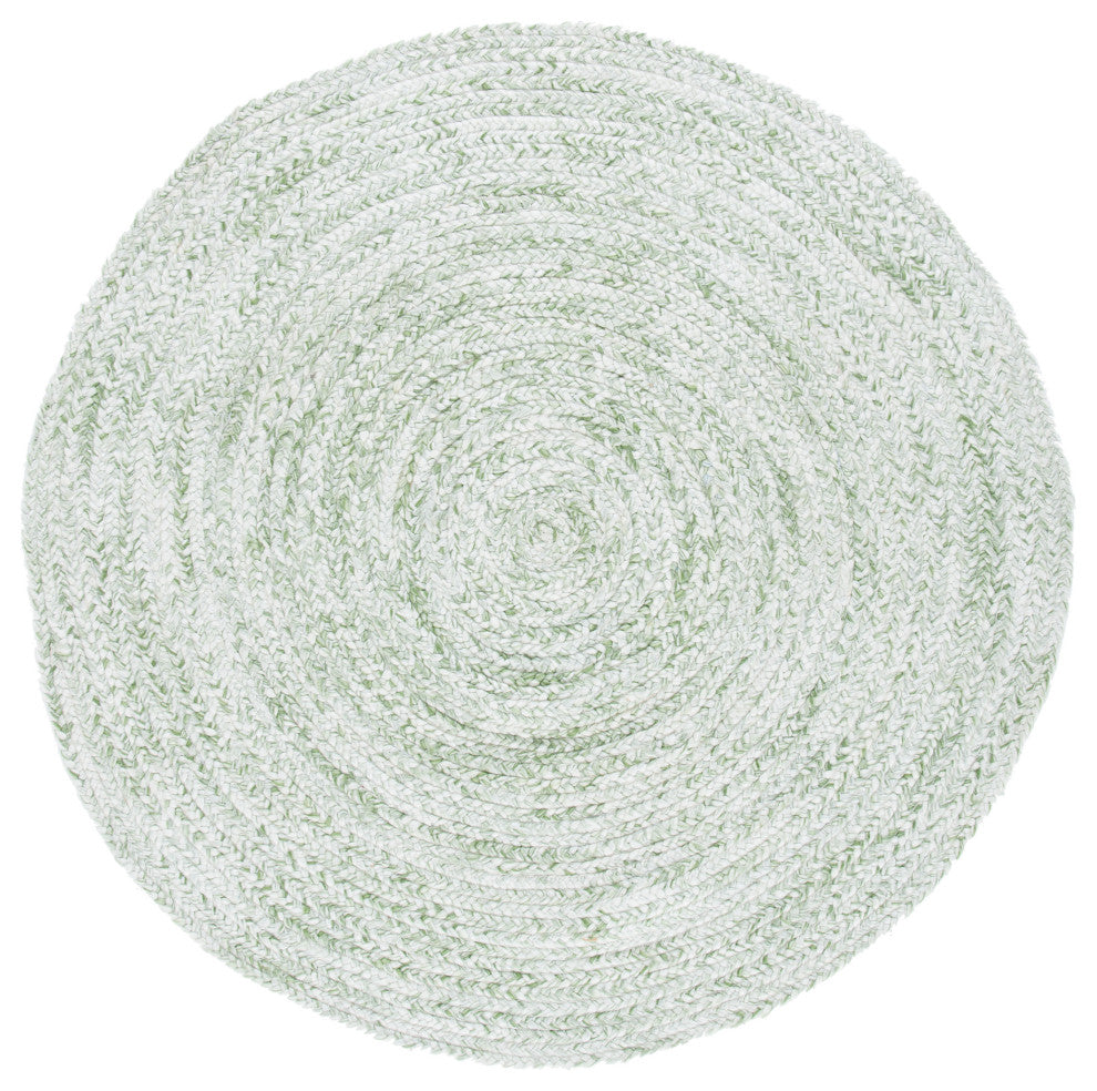 Safavieh Braided Brd271Y Solid Color Rug, Ivory and Green, 3'0"x3'0" Round