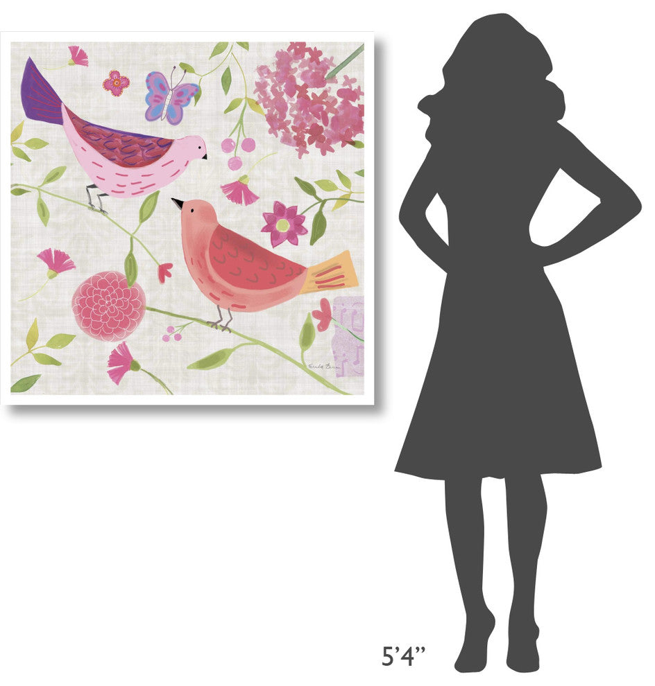 "Damask Floral and Bird IV" Digital Paper Print by Farida Zaman, 38"x38"