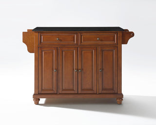 Cambridge Solid Black Granite Top Kitchen Island, Classic Cherry Finish
